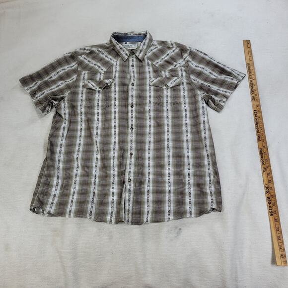 Cody James Shirt Mens Size XXL Brown Long Sleeve Pearl Snap Brown Plaid Western - Picture 7 of 16